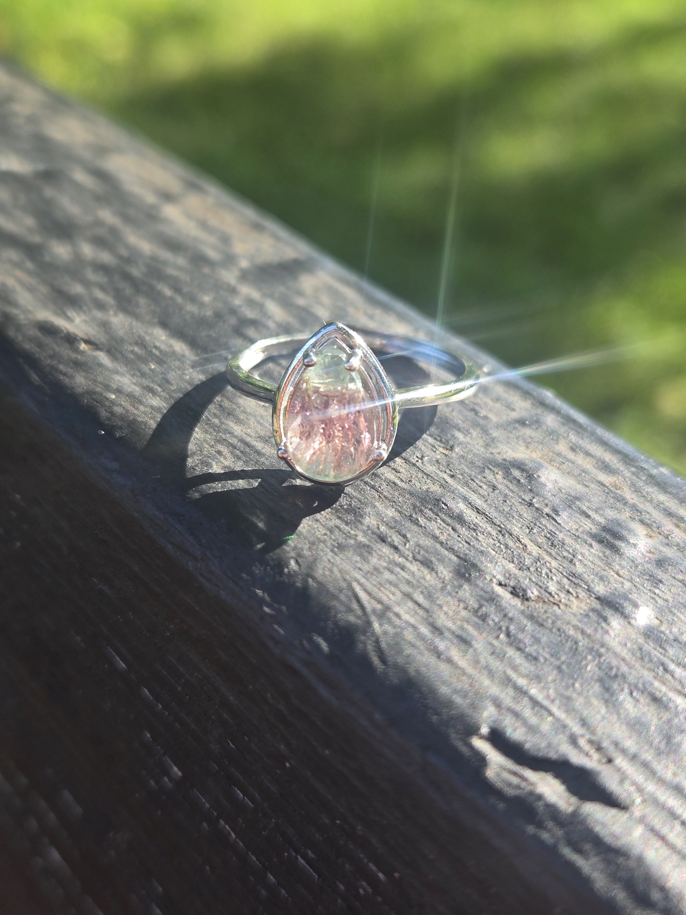 Delicate Teardrop Watermelon Tourmaline Ring